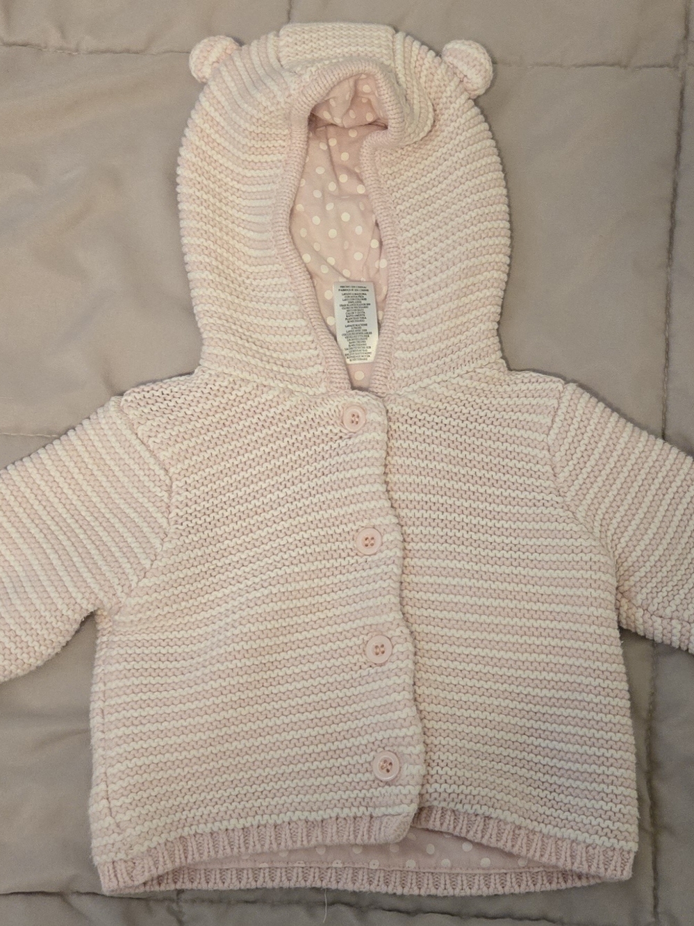 Little Me Pink Knit Hooded Cardigan with Bear Ears